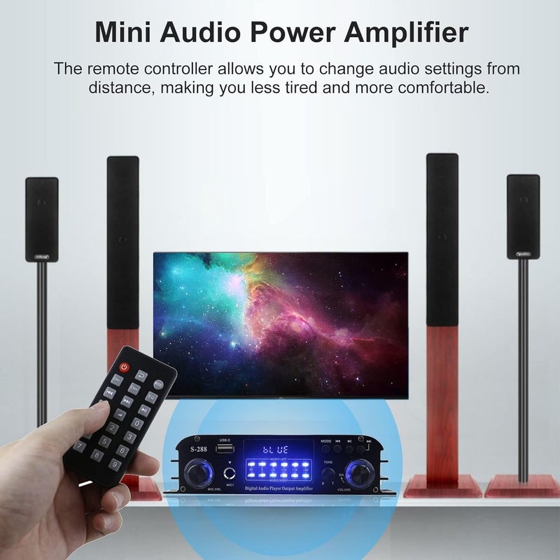 Romicta 4 Channel Bluetooth 5.0 Stereo Amplifier, 50Wx4 HiFi Power Amp, 1200W Max, USB/SD/FM, Class D Home Audio Receiver for Home Theater & Karaoke, Includes Remote & Power Adapter - Image 4